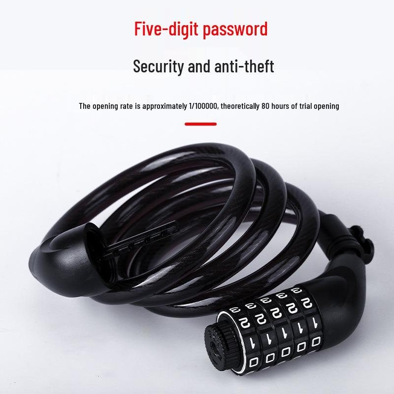 Five-Digit Combination Cable Lock for Bicycles and E-Bikes - Anti-Theft Steel Loop Lock for Mountain Bikes