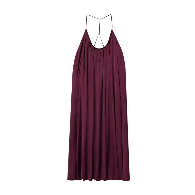 

European American Women s Clothing Summer Backless Loose Silk Satin Long Suspender Dress L вино красного