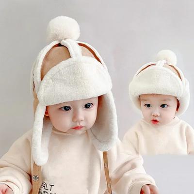 Fur Baby Hat for Girls Boys Plush Lining Winter Hat for Kids Cap with Earflap Skiing Windproof Baby Bonnet Infant Beanie 1-4Y
