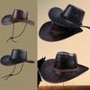 Vintage Sun Shield Hat Widen Brim Western Hat Vintage Leather Western Hat for Men Women Hiking Camping Fishing Travel
