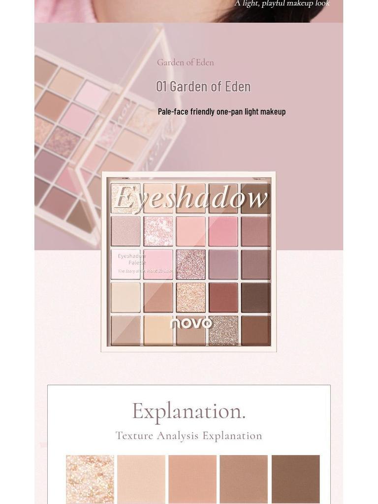NOVO 25-Color Macaron Eyeshadow Palette: Versatile Earth Tones, Pearlescent Matte, Blush & Contour All-in-One
