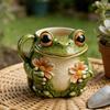 Fun Garden Themed Drinking Mug With Ergonomic Grip Frogs And Florals Cup Perfect For Hot And Cold Beverages
