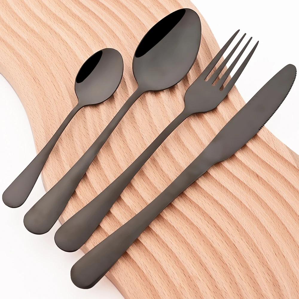 16Pcs/Set Dinnerware Stainless Steel Mirror Rainbow Cutlery Set Kitchen Fork Coffee Spoon Knife Tableware Silverware Set