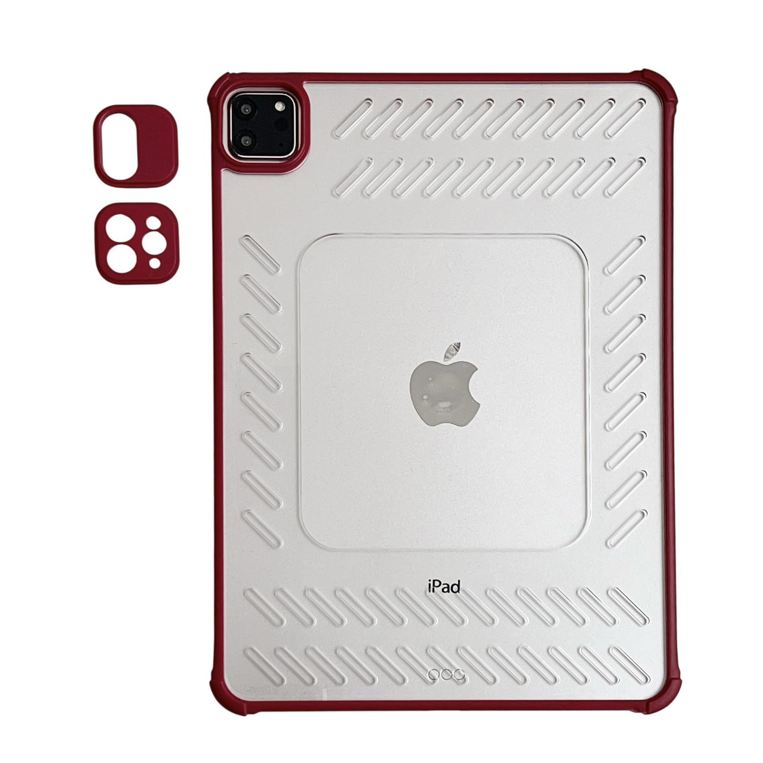 

Tablet Case For iPad Pro 11 (2022)/(2021)/(2020)/(2018) Hollow Frameless Ventilated TPU Acrylic Clear Cover Wine Red