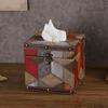 Klassische Kontrastfarbe Kreative Taschentuchbox Indoor Desktop Lederkarton Quadratisch Leichter Luxus Haushalt Serviettenkarton