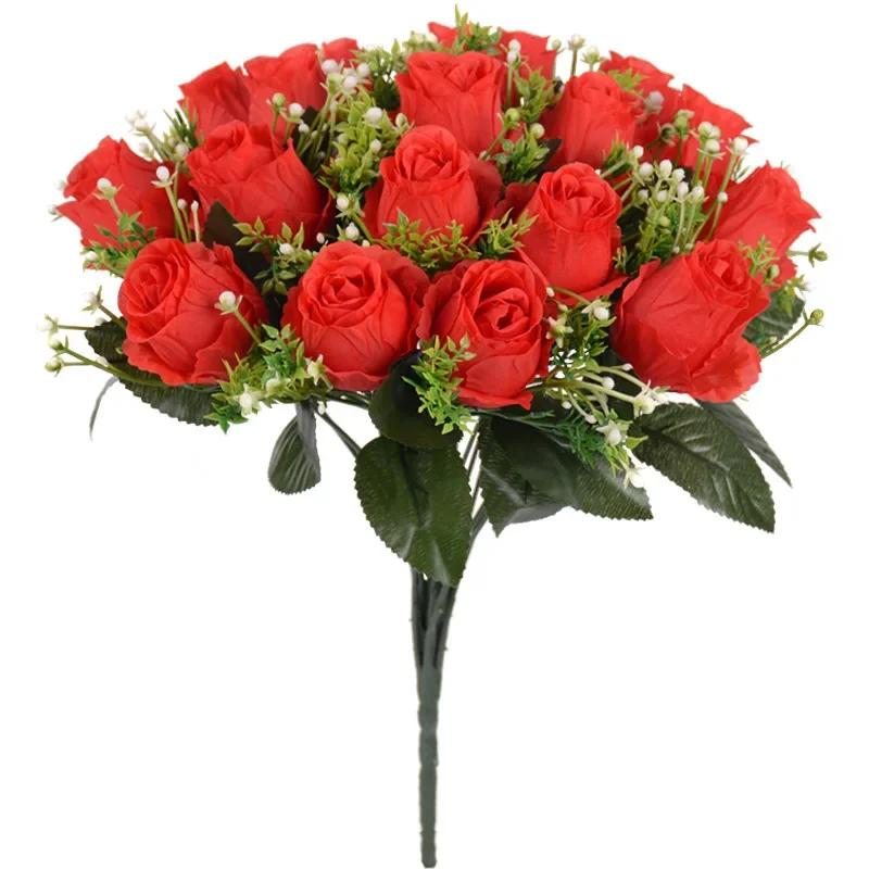18 Heads Rose Bouquet Artificial Flower Wedding Rose Decor Silk Rose Bouquet Wedding Bride Holding Flowers