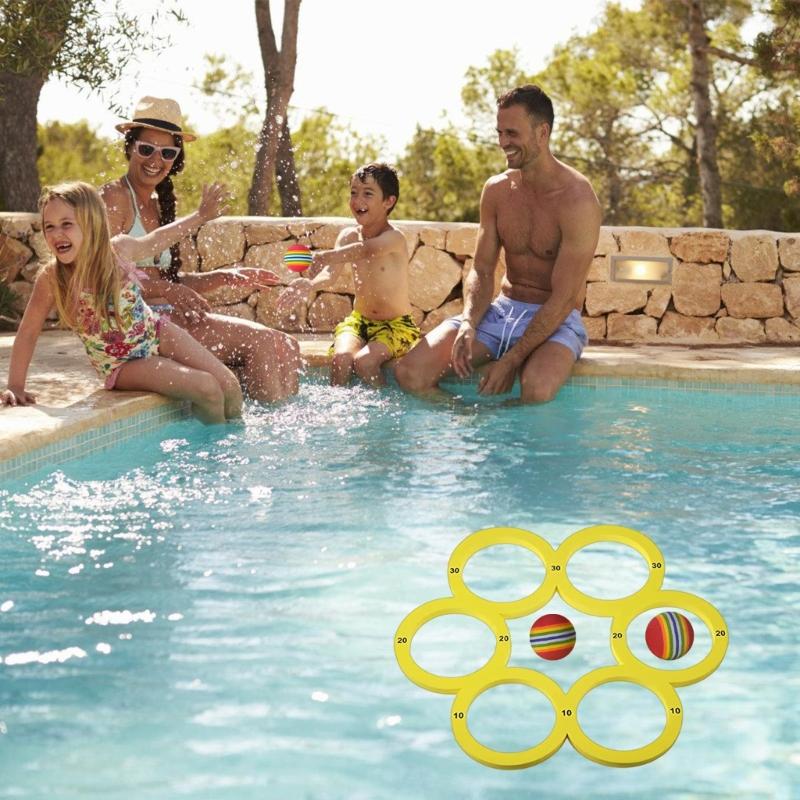 Foam Rings Toy Pool Floats with 10 Colorful Tossing Balls Water Sports Floating Pool Game Toy for Family Gatherings