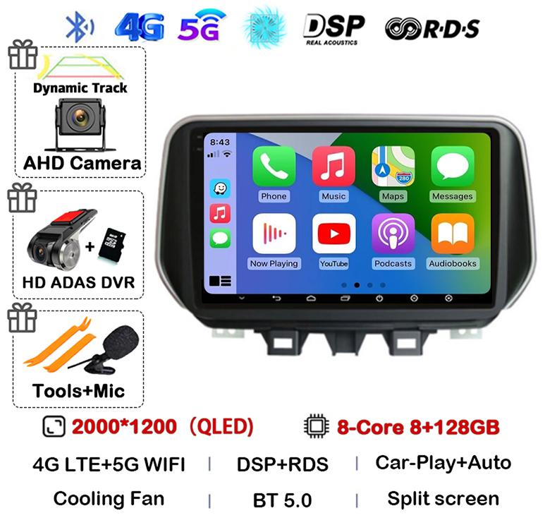 Android 14 Carplay Auto WIFI+4G For Hyundai Tucson IX35 2018 2019 2020 Car Radio Stereo Multimedia Player GPS BT 360 Camera DSP