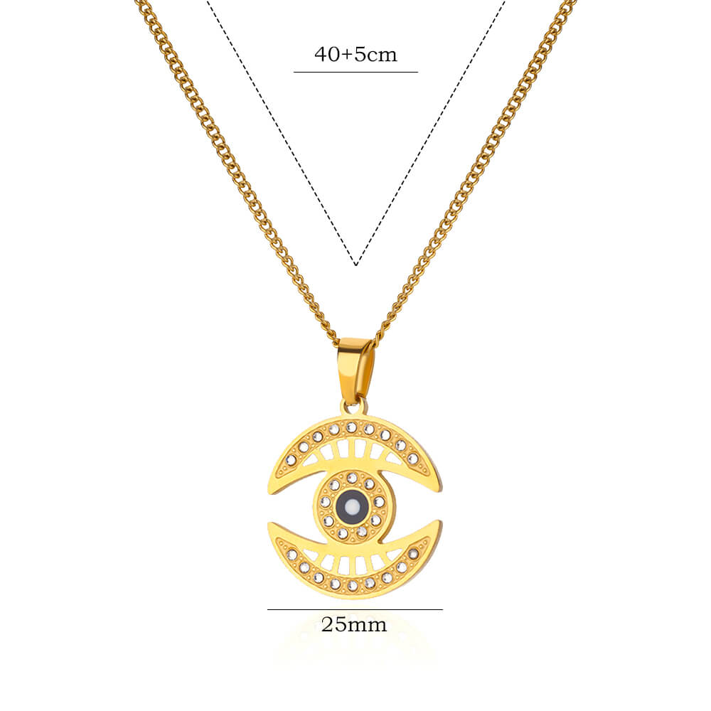

1PC Stainless Steel Moon Rhinestone Evil Eye Necklace For Women Men Gold Color Chain Necklace Lucky Charm Jewelry Accessories