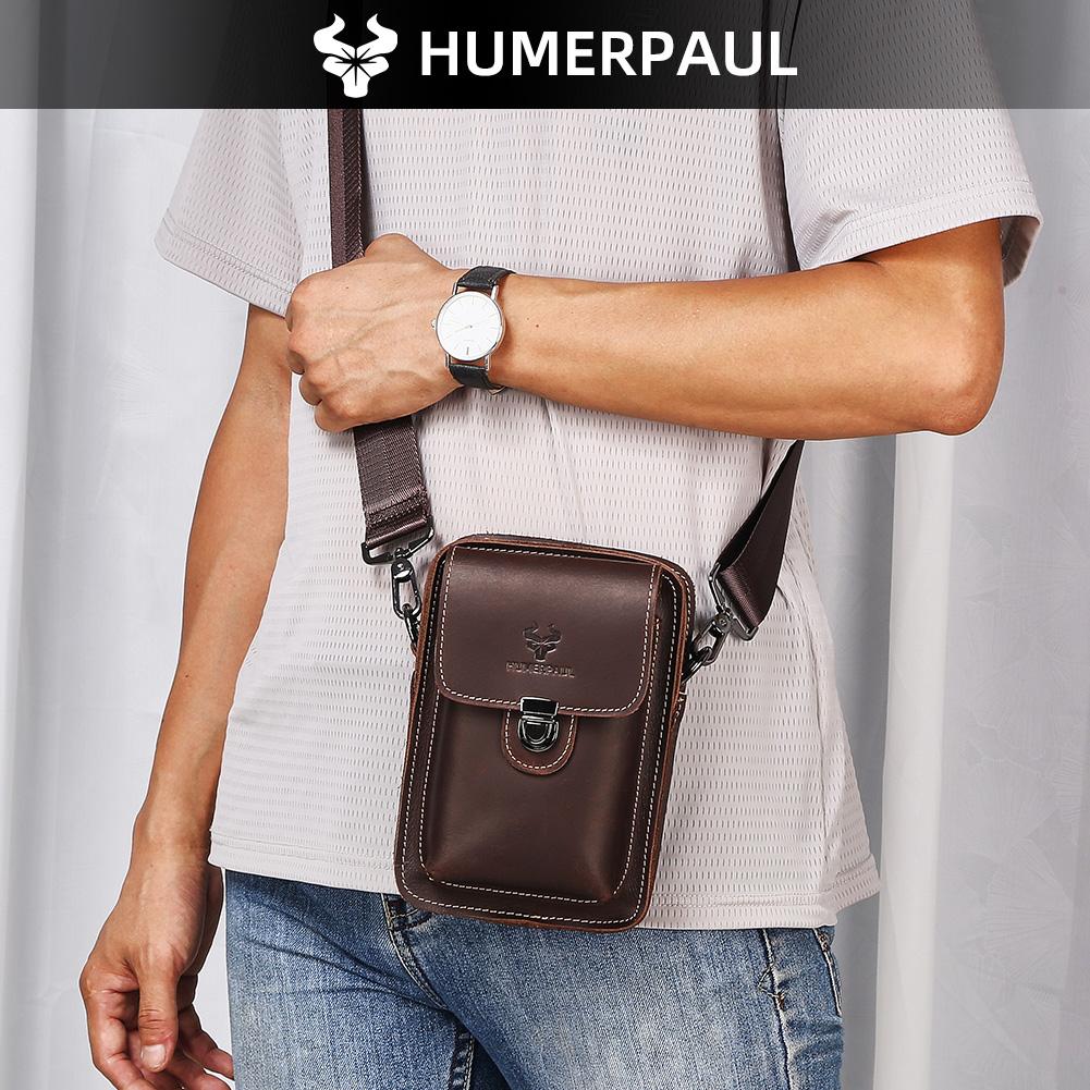 Humerpaul New Men Bags First Layer Cowhide Shoulder Bag Retro Messenger Bag Multi-function Tool Storage Bag Sports Waist Bag