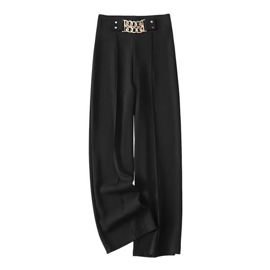 Women Suit Pants High Waist Straight Wide Leg Long Pants with Pockets Solid Color