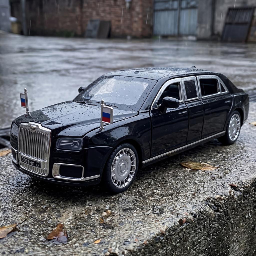 1:24 Aurus Motors Aurus Senat Russia Limousine Alloy Metal Diecast Model Car Sound and Light Pull Back Children Toy Collectibles
