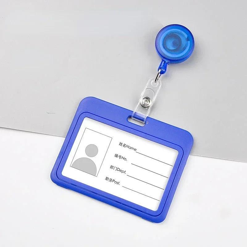 1Set Retractable Badge Holder Reel Staff Nurse Plastic Working ID Name Tag Holder Student Bus Pass Card Cover Case ID Sleeve
