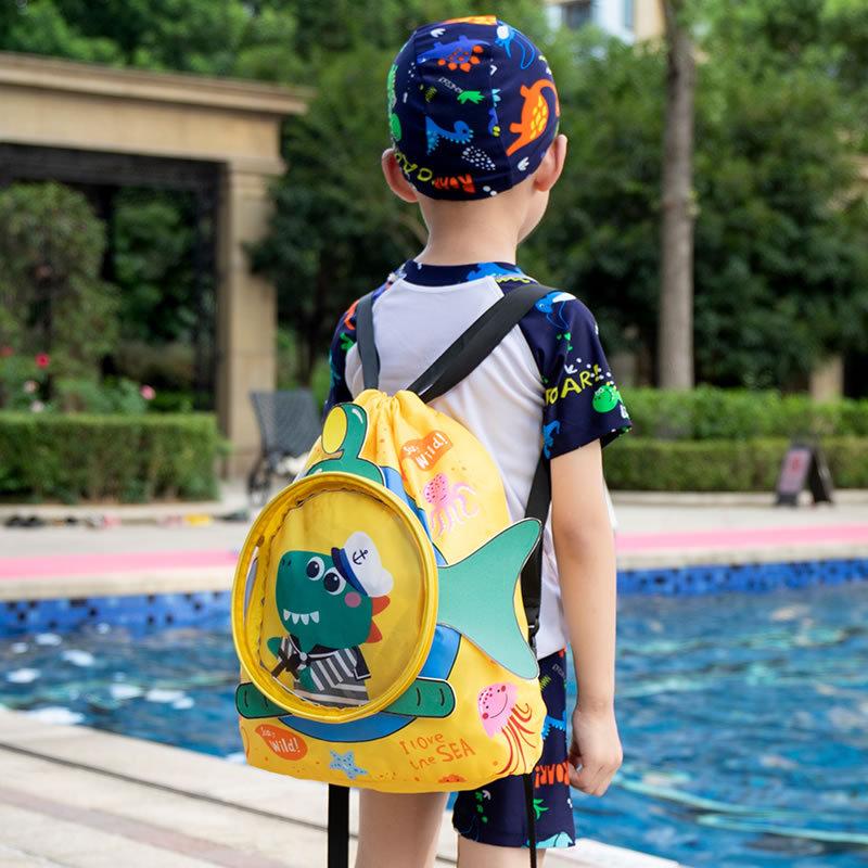 Kids Swim Bag Cute Cartoon Backpack Boys Girls Handbag Double Layer Wet Dry Separation Waterproof Storage Bag