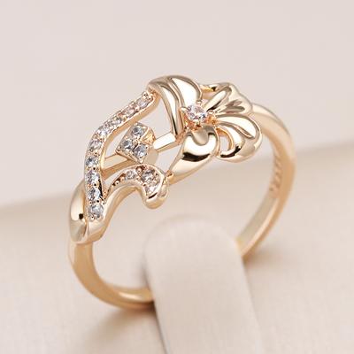 Rose Gold Color Crystal Flower Ring For Women Natural Zircon Vintage Wedding Daily Jewelry Fine Girls Gift