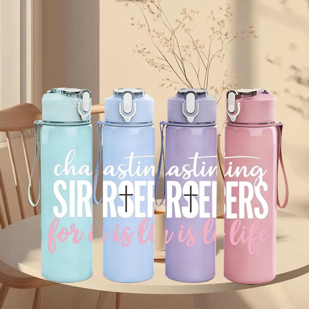 1PC Faith Cross Sentimental Letter 750ml Color Plastic Sports Water Bottle Leakproof Flip Straw Lid For Sports Office Home Use