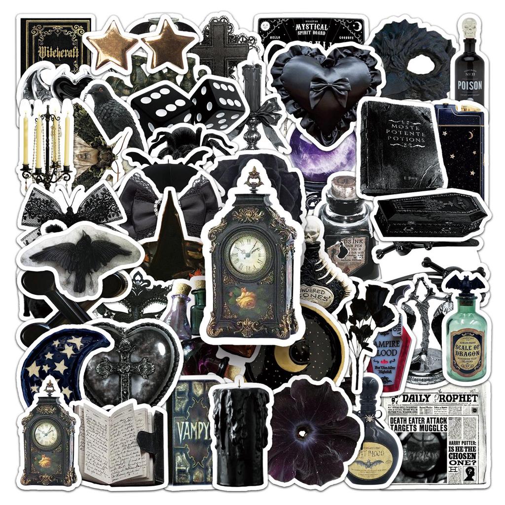 50 Sheets Gothic Dark Witch Horror Stickers: Hand-Painted Style for Phone Cases, Motorcycles, and Journals.