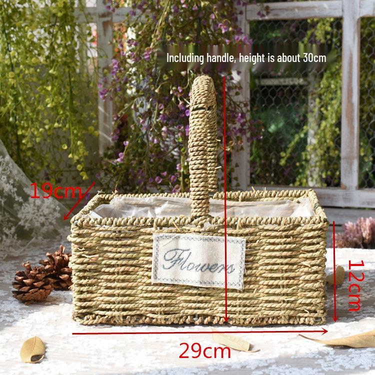 Pastorale Scandinavische Geweven Bloemmand Handtas voor Droogbloemenarrangement en Succulentenpot