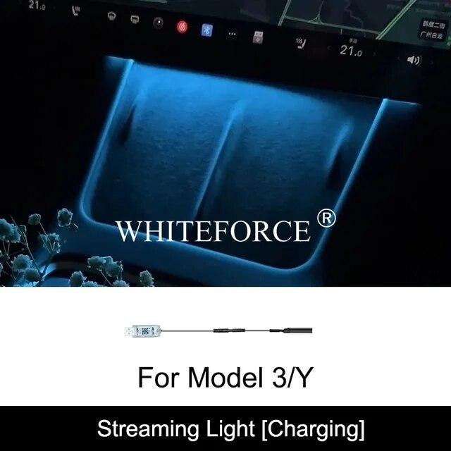 For Tesla Model 3/Y 2017-2023 Streaming Ambient Light Dashboard Flow Light Remote/APP Control USB Ambient Strip Lamp Decoration