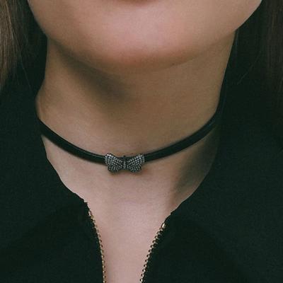 J.Lauren Cubic Butterfly Leather Choker Necklace N01171