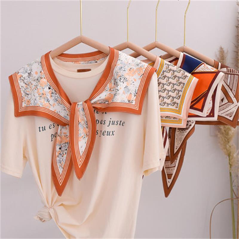Summer Thin Fake Collar Small Silk Scarf Women'S Korean Version Of Versatile Ins Trendy Shirt With Vest T-Shirt With Shoulder Shawl Autumn