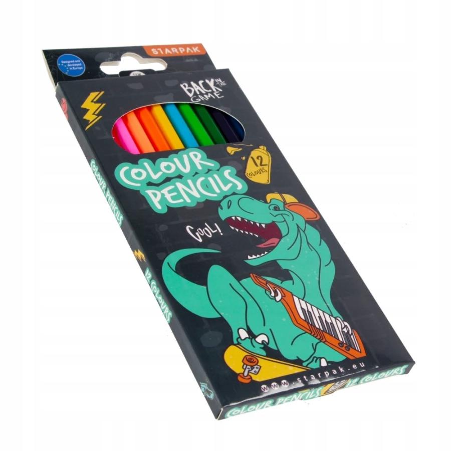 Kredki ołówkowe drewniane Skate Dino 12 kolorów dla dzieci do szkoły 1 szt.