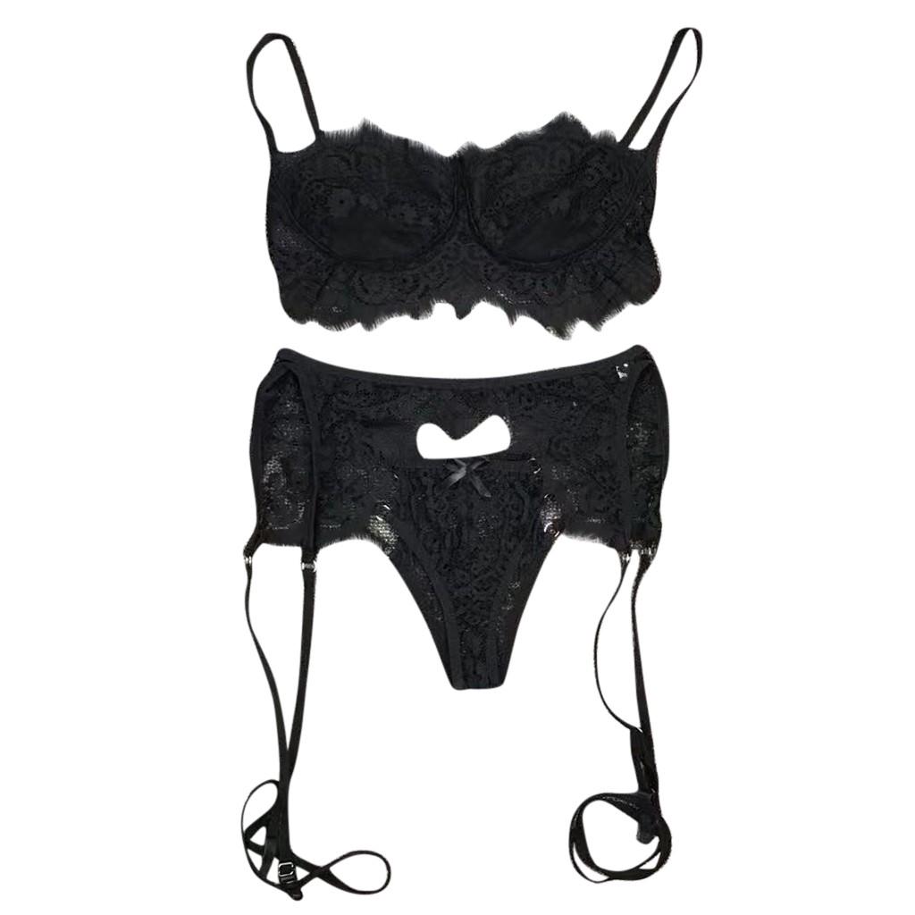 3-Pc Women Lace Sexy Lingerie Straps Bra and Panty Garter Set Underwear Babydoll