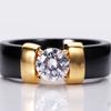 6mm White Black Ceramic Rings Plus Cubic Zirconia for Women Gold Color Stainless Steel Women Wedding Ring Engagement Jewelry