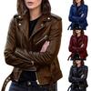 Women Jacket Solid Color Turndown Collar Autumn Winter Long Sleeve Zipper Coat with Belt for Riding
