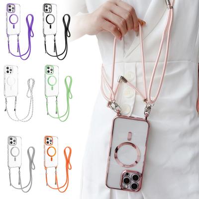 Magnetický průhledný kryt na telefon pro řadu IPhone 16 Nárazuvzdorný crossbody kryt na telefon s ramenním popruhem Ochranný kryt na telefon Kompatibilní s pro MagSafe