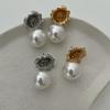 Fashion Alloy Flower Stud Earrings Fulok Pearl Earrings Light Luxury Premium Earrings