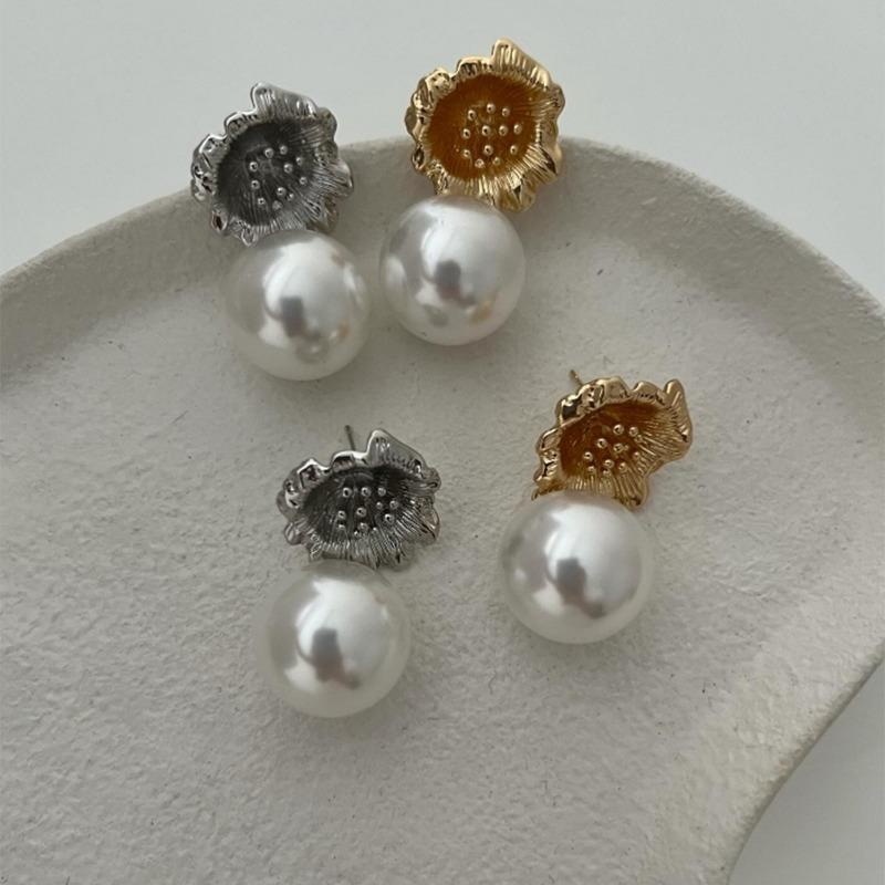 Fashion Alloy Flower Stud Earrings Fulok Pearl Earrings Light Luxury Premium Earrings