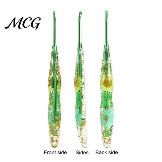 Artistic Crochet Hook Resin for Beginners, Crocheting Lovers, 2.0mm-8.0mm Ergonomic Gift Set with Long Floral Handle Blankets, Dolls, Shawls,
