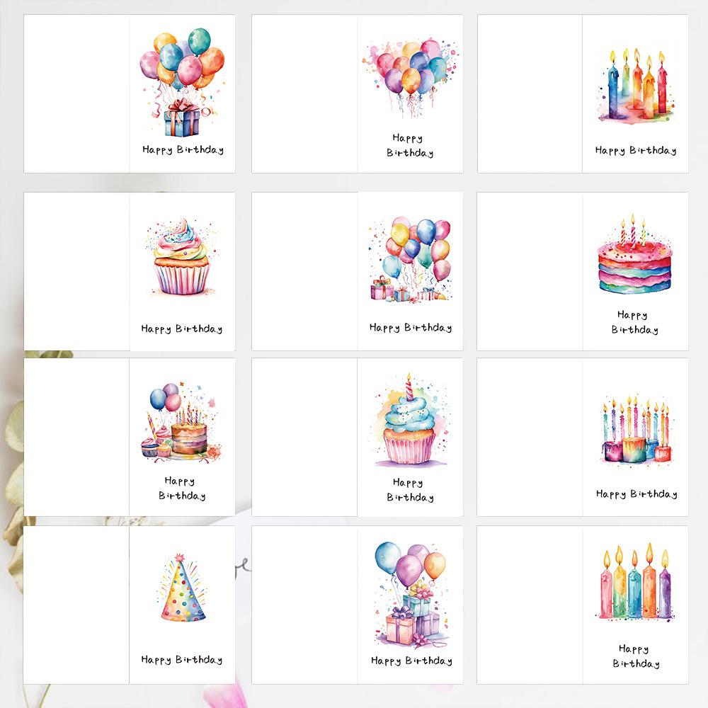 24pcs Cartoon Watercolor Greeting Cards with Envelopes, Handmade Birthday Party Invitations