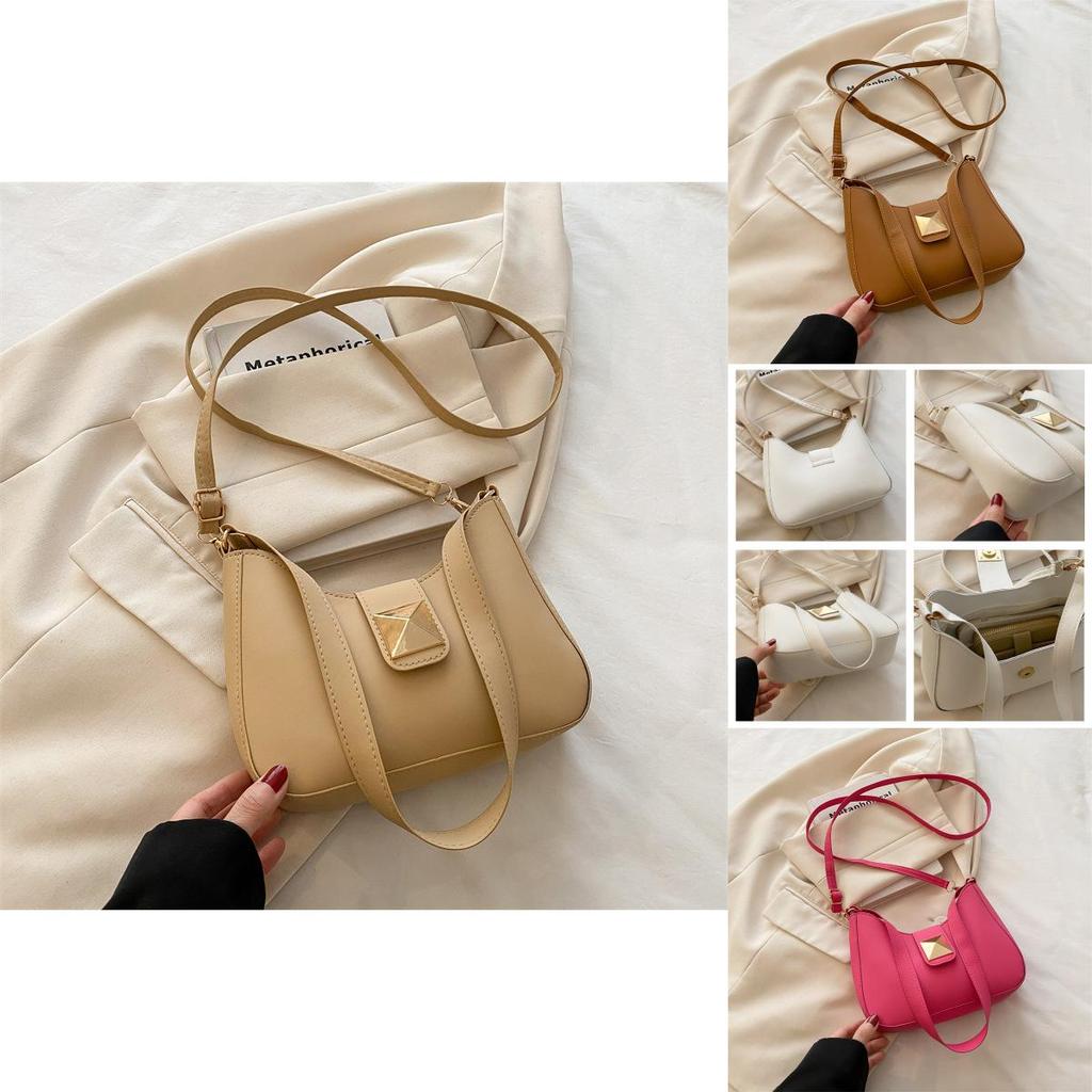 Simple Solid Color Gold Buckle Decoration Women Casual Shoulder Bag For Casual Outings