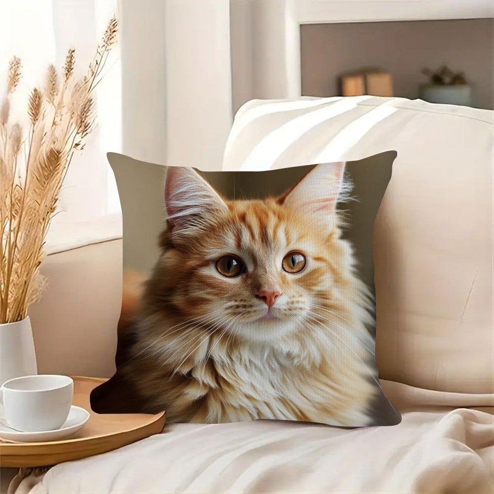 1pc Cute Ginger Tabby Cat Face Pillow Cover - Plush Decorative Cushion Case with Zipper Closure