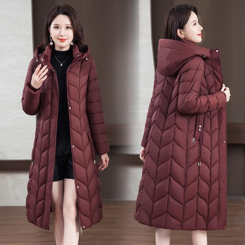 2025 Cotton Jacket New Over-the-Knee Down Padded Jacket Slim Slim Thickened Jacket Padded Jacket Winter Hood