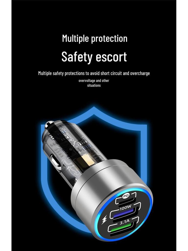 Încărcător auto din aliaj de aluminiu de 100W cu încărcare super rapidă PD+QC3.0