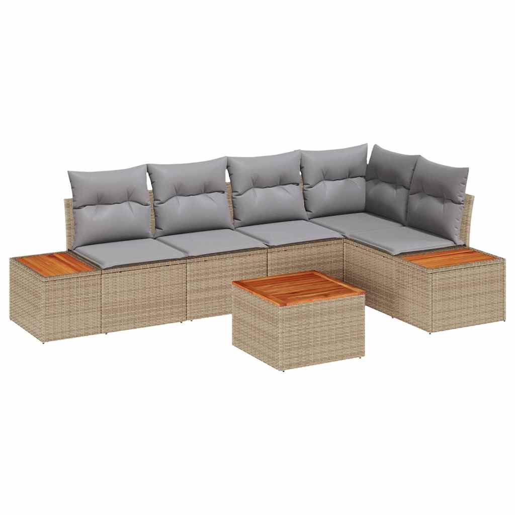 Garden Sofa Set with Cushions 6 pcs Beige and Light Grey Poly Rattan