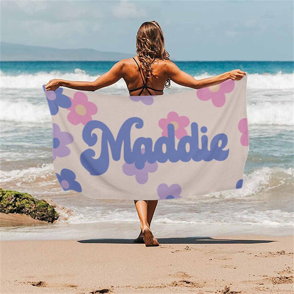 Retro 70's Style Custom Name Towel,Personalized Vintage Pool Towel,Groovy Birthday Vacation Gift, Gift for Her,Bestfriend,Bachel
