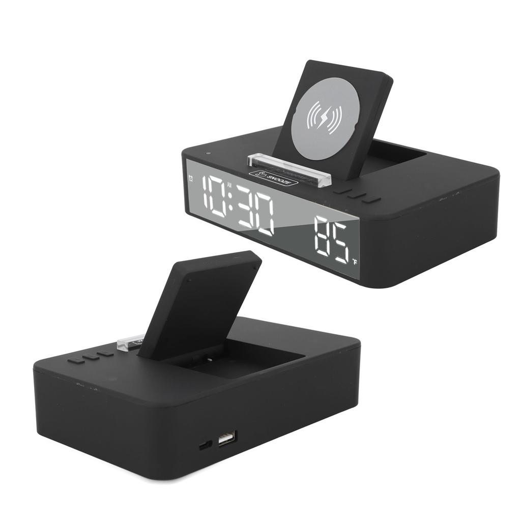 10W Digital Alarm Clock One Button Lifting LED Mirror Electronic Clock with 10W Wireless Charging for Bedroom