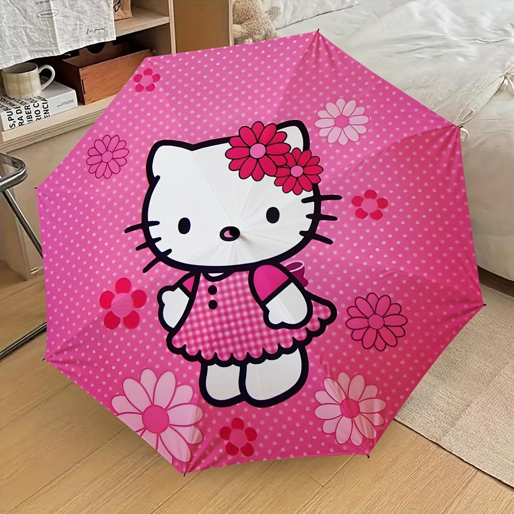 1pc Sanrio Hello Kitty Automatic Open/Close Umbrella with Cute Hello Kitty Face & Iconic Bow - Automatic Folding/Opening Umbrella,8-Rib Stur