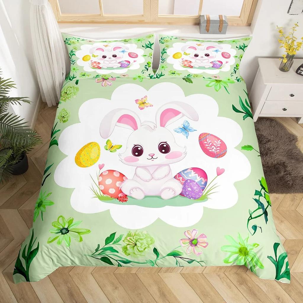 Comforter Kids Bedding Cartoon Rabbit Queen Woodland Animals Comforter Botanical Boys Girls Bedroom Decor