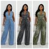 Mono de Jean sin Mangas con Cremallera y Cinturón para Mujer, Streetwear Sexy de una Pieza, Mono INS