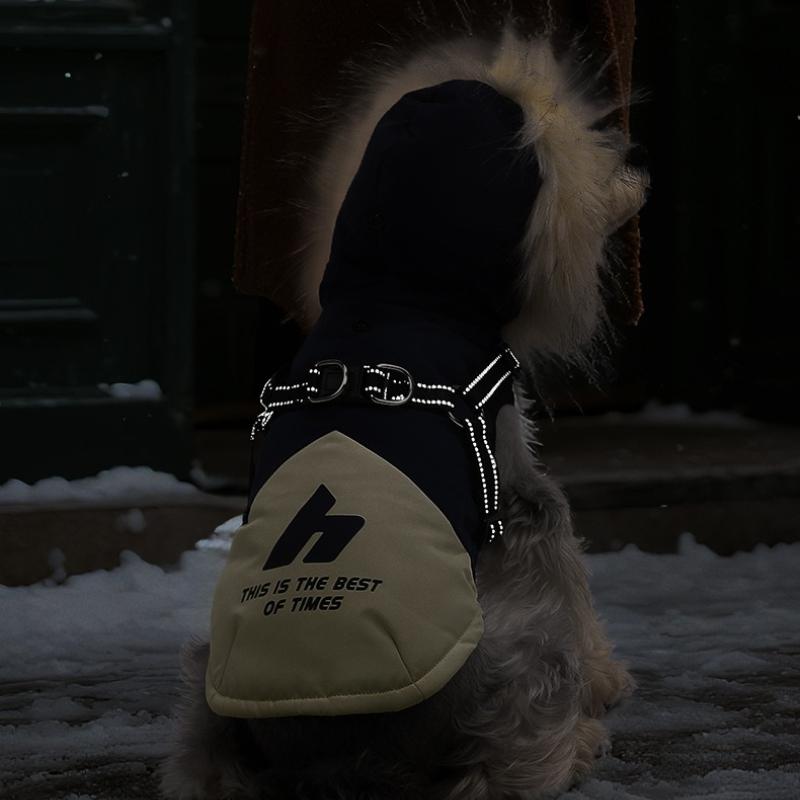 Pet Dog Winter Warm Plush Coat Fleece Hooded Puppy Reflective Winter Clothing Dog Cat Clothes Warm Cotton Vest Hooded Fur Collar