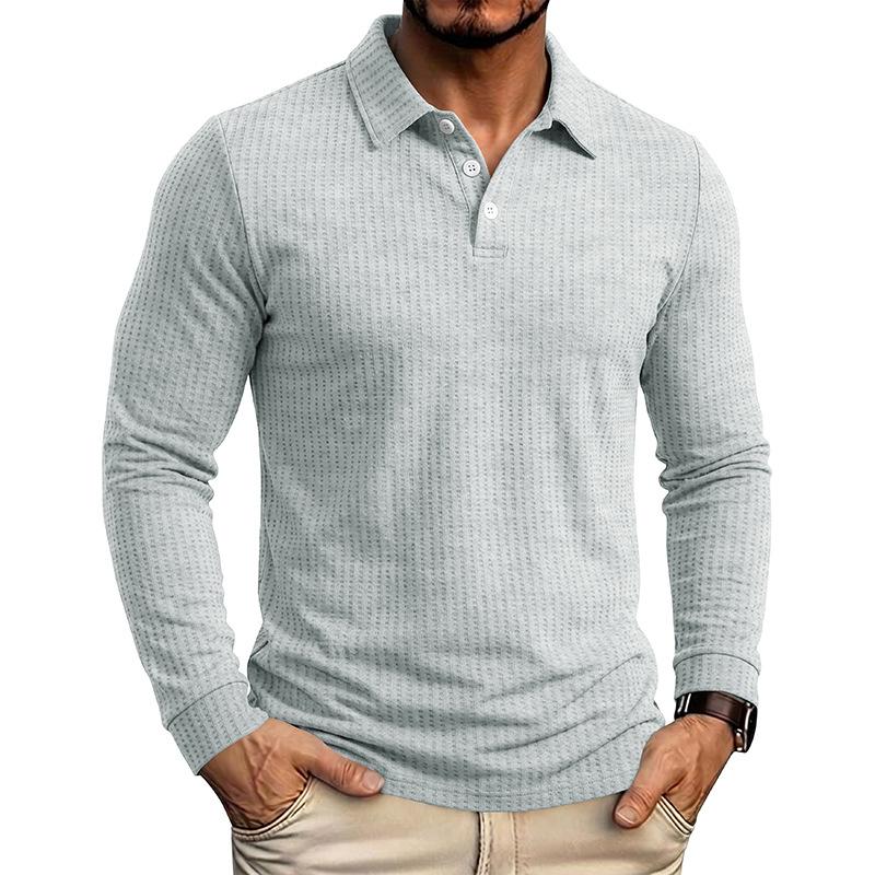 Men's Long Sleeve Turn Down Collar Polos Business Casual Solid Color Pull On Polo Shirts Men Classic Style Tees Tops