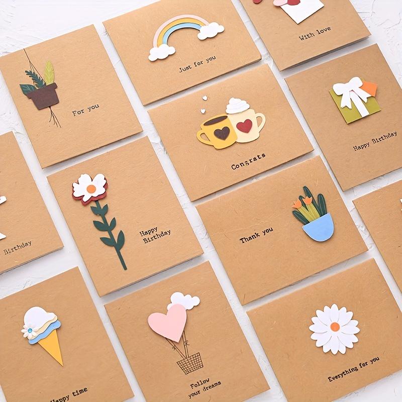 

12pcs Beautiful Creative Simple Greeting Card Three-dimensional Birthday Wishes Thanks To Teachers Day Fresh Mini Gift Card