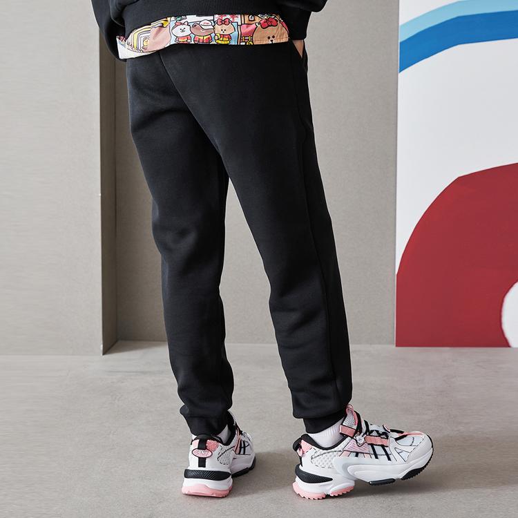Li Ning X Line Friends Collaboration Cartoon Embroidered Cuffed Running Sports Pants Women Pants Black AKLQ974-1