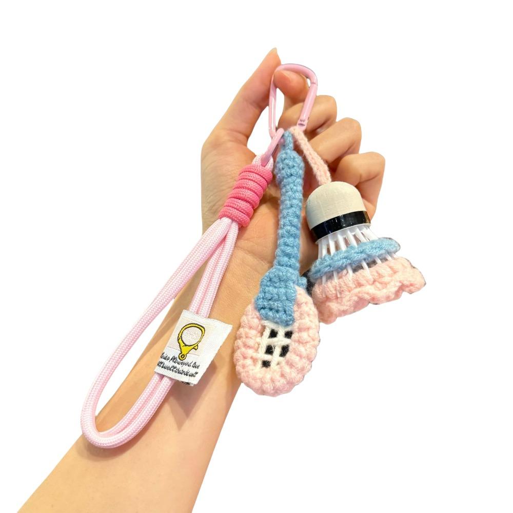 Mini Knitted Badminton Pendant Bright Color Car Keyring Soft Crochet Badminton Keychain  Key Decor