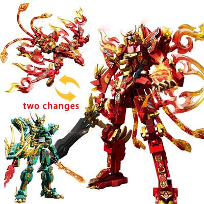 Creative Animal Transforming Robot Building Blocks Kits Tiger Dragon Mecha Model Bricks Ornaments Boys Toys Birthday Gifts